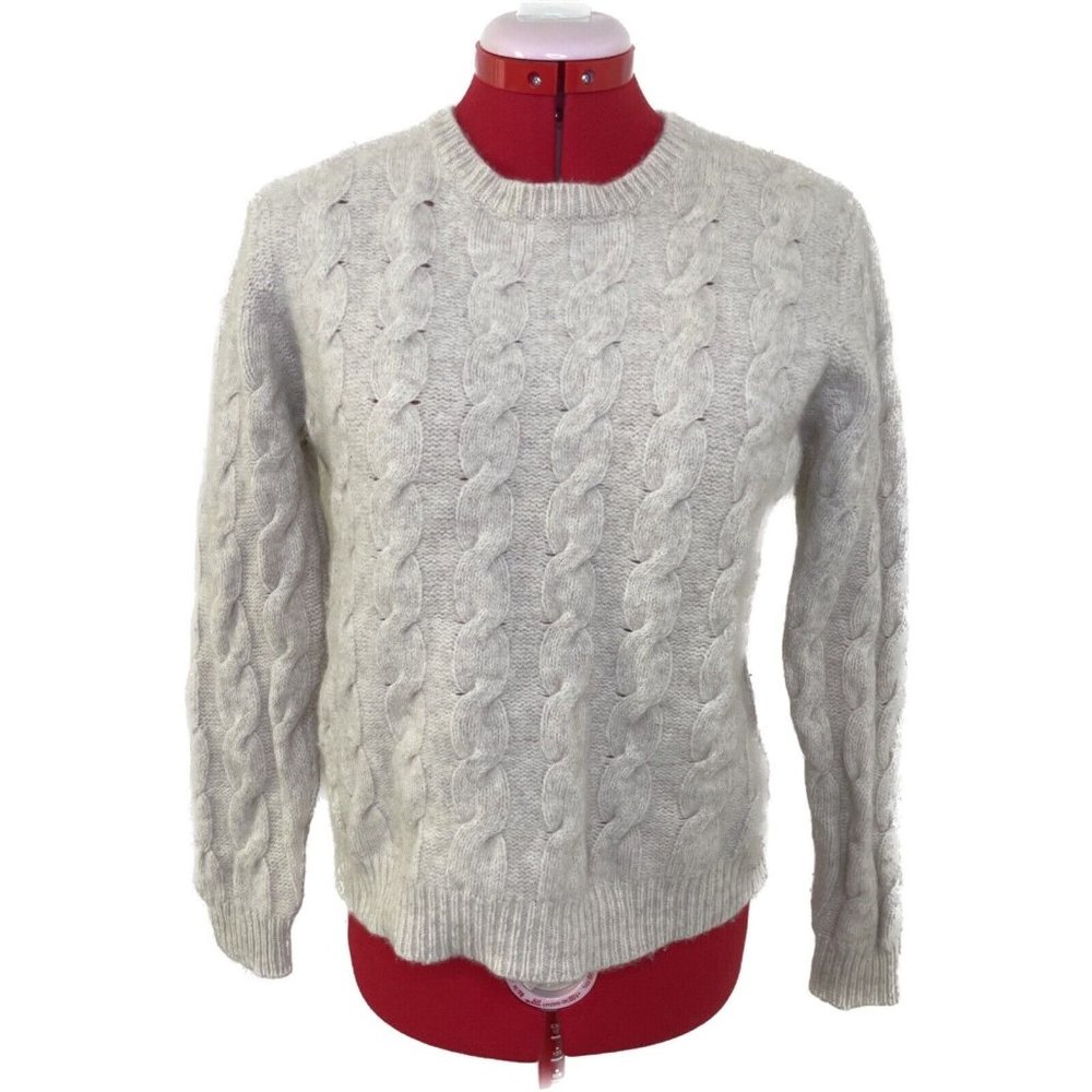 Wool sweater crew neck knit Sutton Bloomingdale beige M